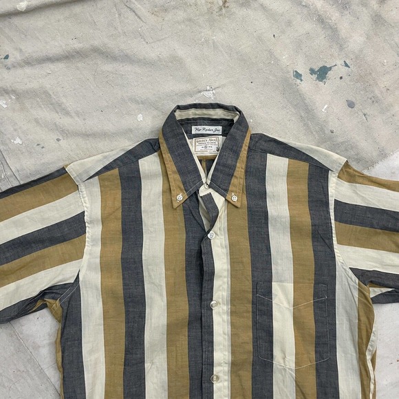 Vintage 1950s Vertical Stripe Side Button Jac Button Collar Shirt Mens S/M - Picture 3 of 11